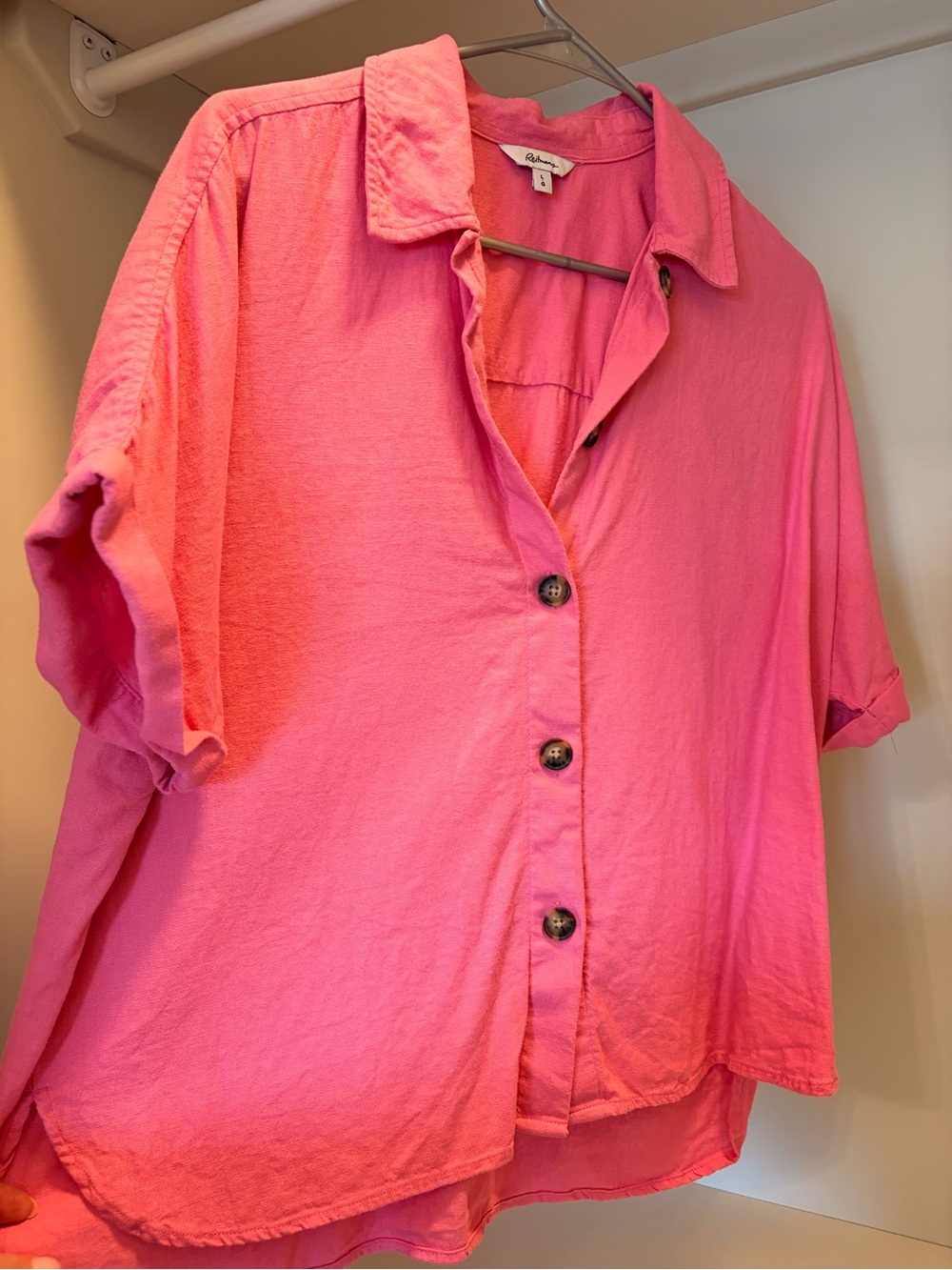 Pink Button-Up Camp Shirt